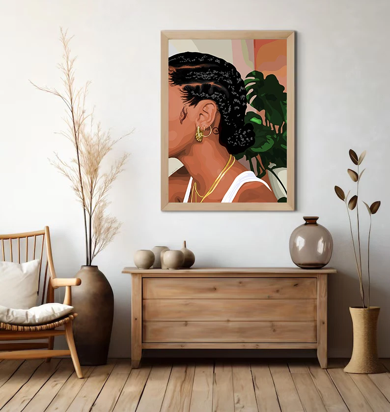 Fashion Make Up Black Girl African Woman Beautiful Jewelry Nails Poster Canvas Painting Wall Art Picture Girl‘s Room Home Decor