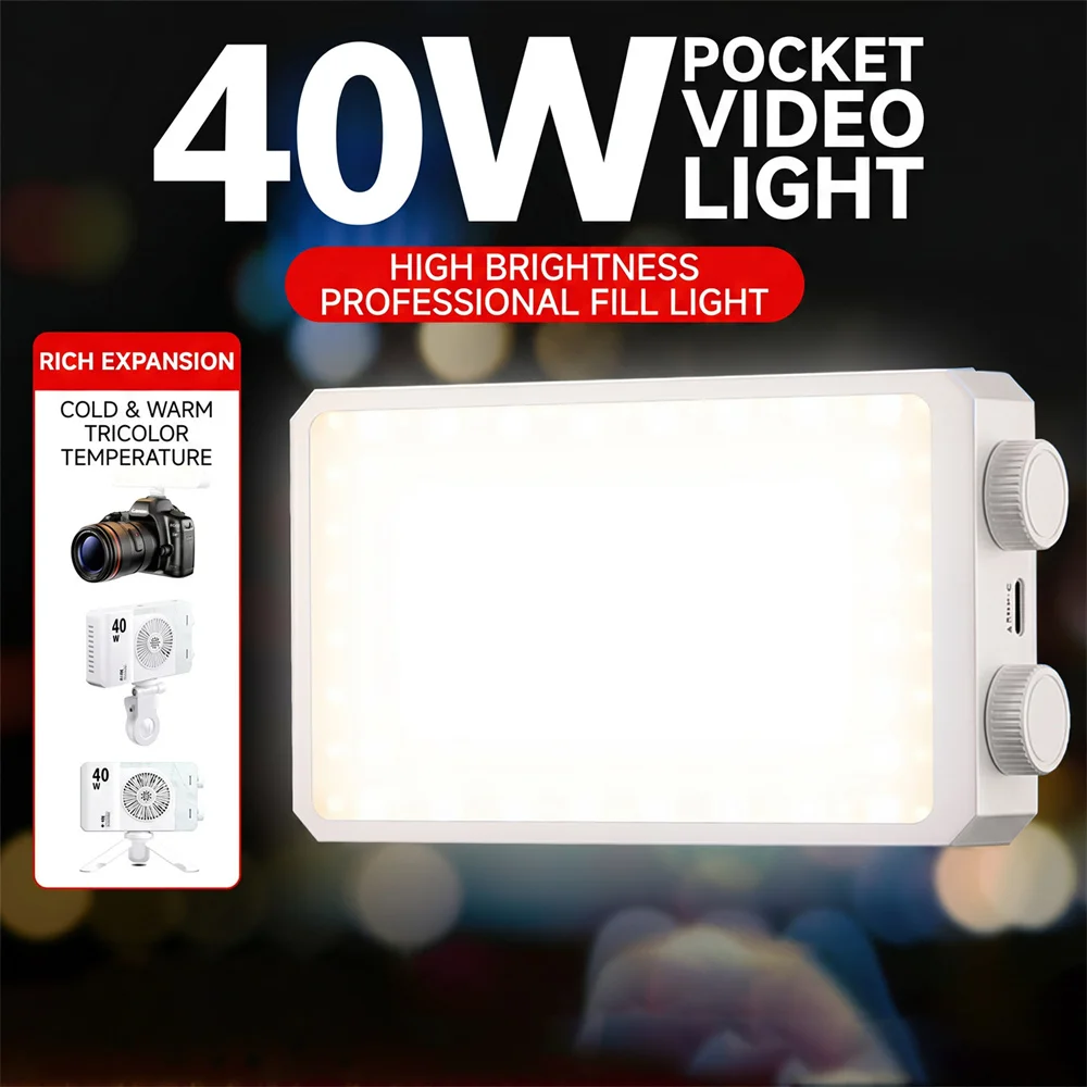 

40W High Power LED Fill Light 2500-9000K Pocket Selfie Light for DSLR Camera Phone Live Stream Photography Outdoor Night Light