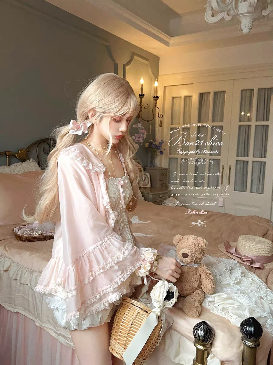 

Princess sweet lolita shirt bobon21 Morning Mist Basket Girlfriend Sleeve cute Tencel Copper Ammonia Collar Sunscreen Cardigan S