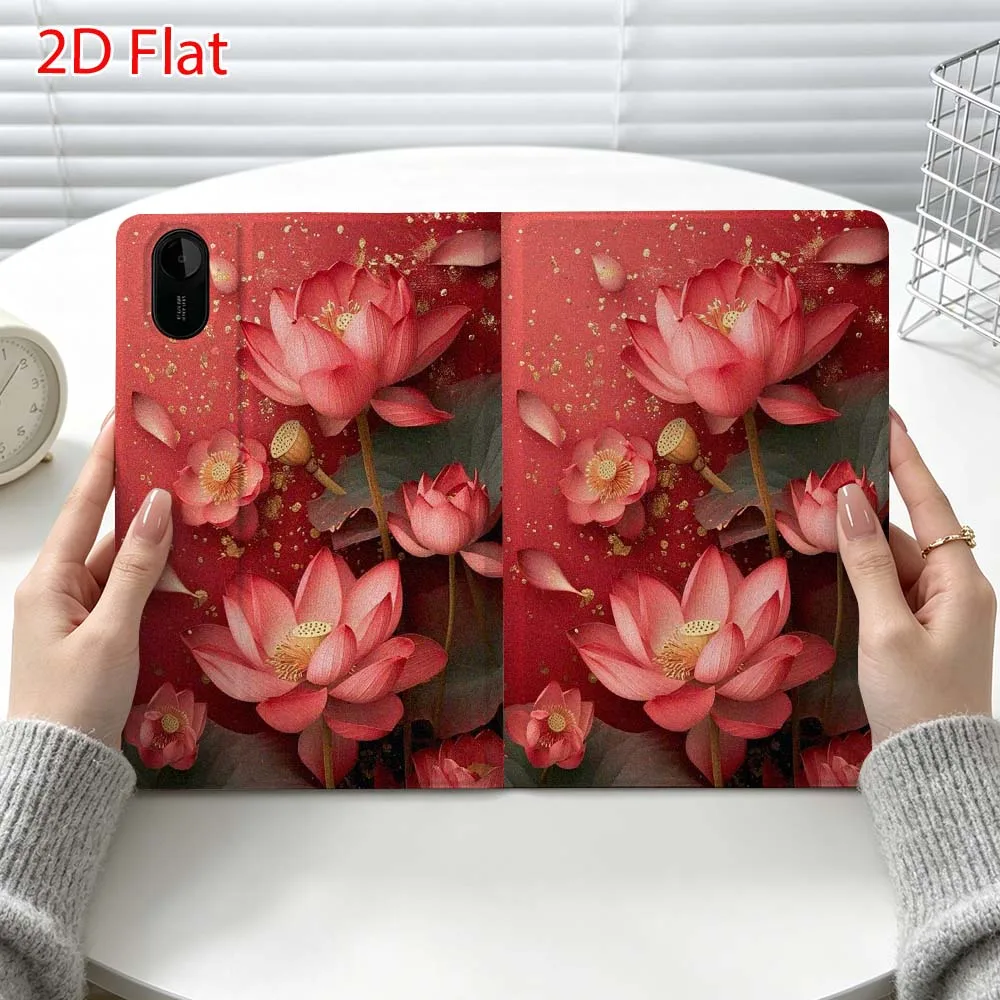 Red flower patterns For Xiaomi Poco Redmi Pad 8 2 4 C1 6 6S 7 7S SE 9.7 14 11 11.2 Inch Pen Tray Tablet Case Fashion