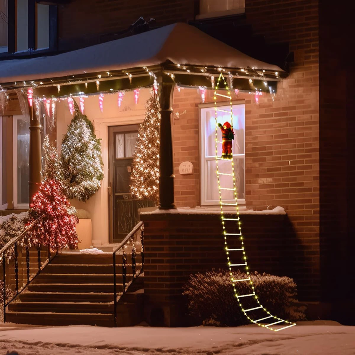 Christmas Decorations 2023 Ladder Light with Santa Claus Doll for Outdoor Window Garden Navidad Xmas Hanging New Year 2024 Decor