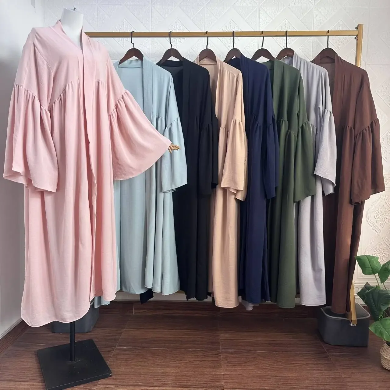 Vrouwen Eid Moslim Abaya Dubai Arab Flare Mouw Cardigan Abayas Kaftan Islam Sierlijke Ramadan Lang Gewaad Losse Effen Kleur