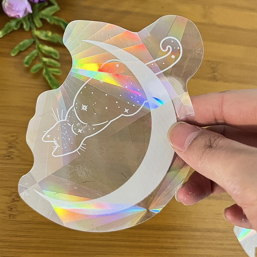 컬러 레이저 정적 유리 스티커 고양이 달 재미 있은 태양 포수 레인보우 프리즘 스티커 Anti-collision Glass Home Store Decorations