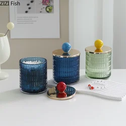 Colorful Glass Storage Jars Relief Tea Canister Candy Pot Ceramic Ball Decorative Storage Jar with Cover Earrings Jewelry Box