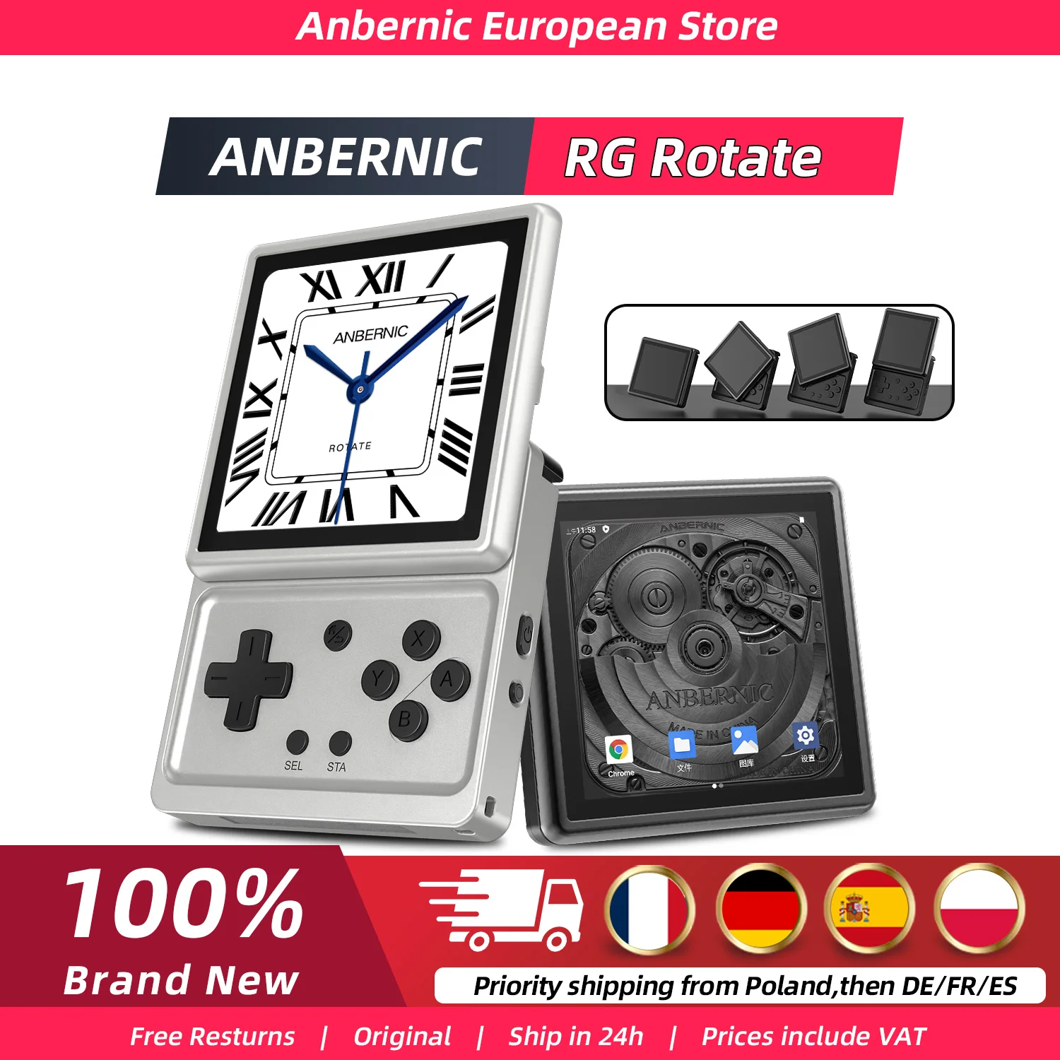 Consola de juegos portátil Anbernic RG Rotate Android, 3,5 pulgadas, IPS, 720 × 720, T618, emulador de juegos Retro, WiFi, 3GB + 32GB, reproductor portátil