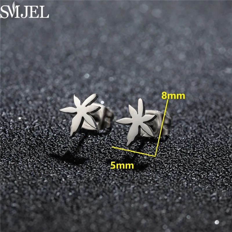 Bohemia Vintage Small Leaves Earrings Women Summer Beach Design Ear Jewelry Stainless Steel Maple Leaf Ear Studs Wholesale