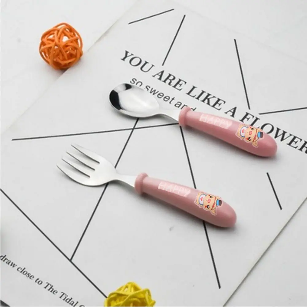 

Set Spoon Fork Children Utensil Baby Tableware Set Toddler Dinnerware Infant Food Feeding Baby Gadgets