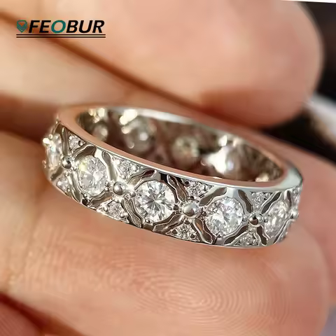 Certified 1.32cttw D Color All Moissanite Wedding Ring for Women 100% 925 Sterling Silver Wide Eternity Band Luxury Jewelry Gift