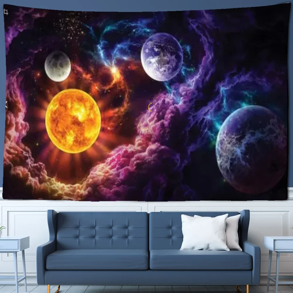 Cosmic Galaxy Tapestry Mars Moon Wall Hanging Star Tapestry Home Decor Polyester Table Cover Forest Night Tapestry