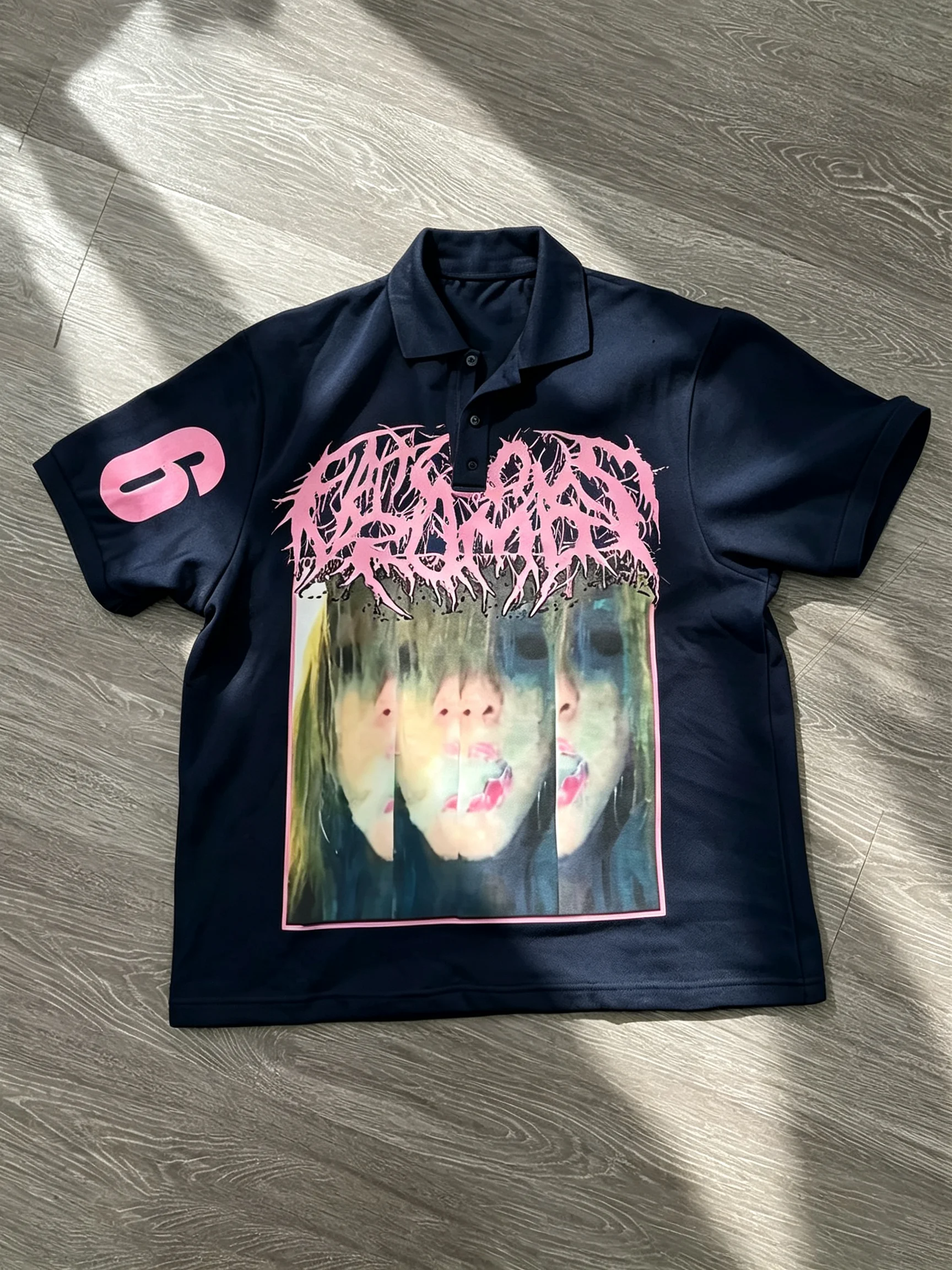 Streetwear Punk Polo Shirt Men's Dark Style Y2K Gothic Graphic Summer Wear Classic Lapel White Short Sleeve Loose Fit Polo Shirt