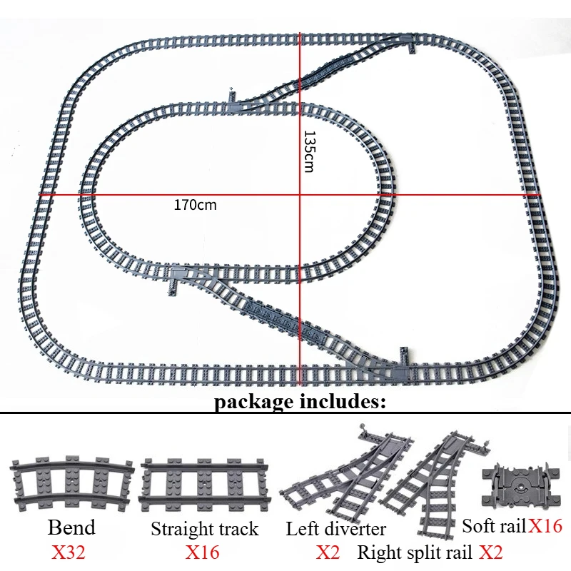 مكعبات بناء تجميع مسار القطار المروري الحضري: مسارات فرعية مسارات مستقيمة مسارات منحنية مسارات مرنة - هدية لعبة للأولاد