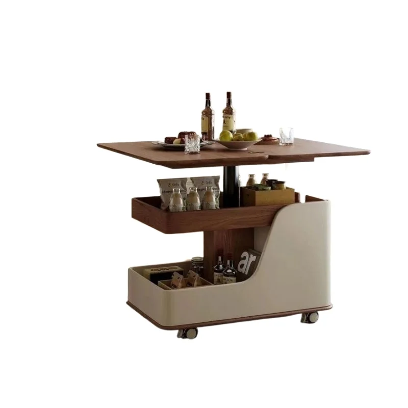 

Solid wood foldable mobile coffee table, small apartment living room sofa multi-functional lifting side table