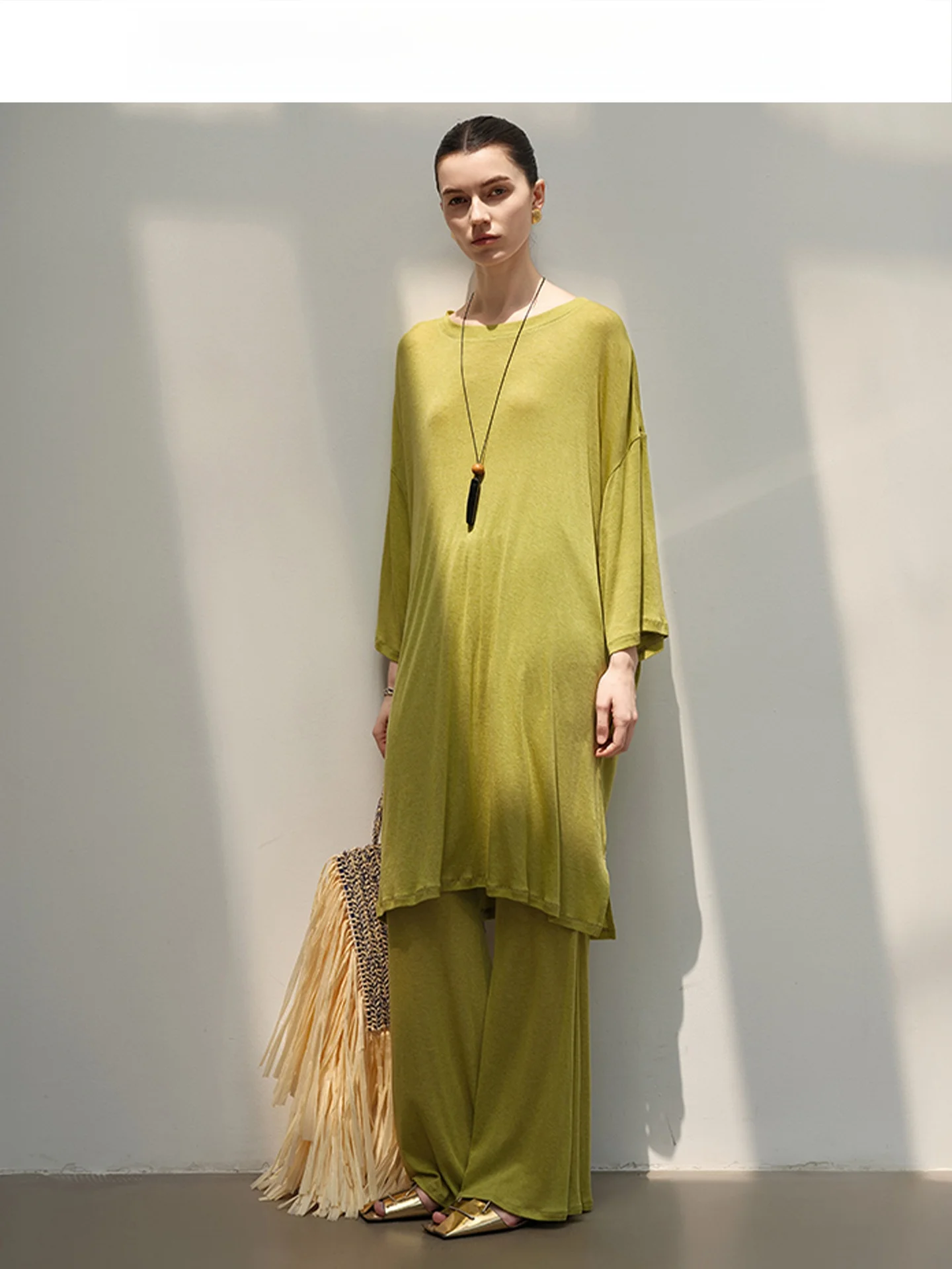 

Свободный женский комплект футболок Audrey Wang Cloud oulder, лето 2023, повседневные длинные брюки, круглые брюки Ne mid Sve, свободный крой