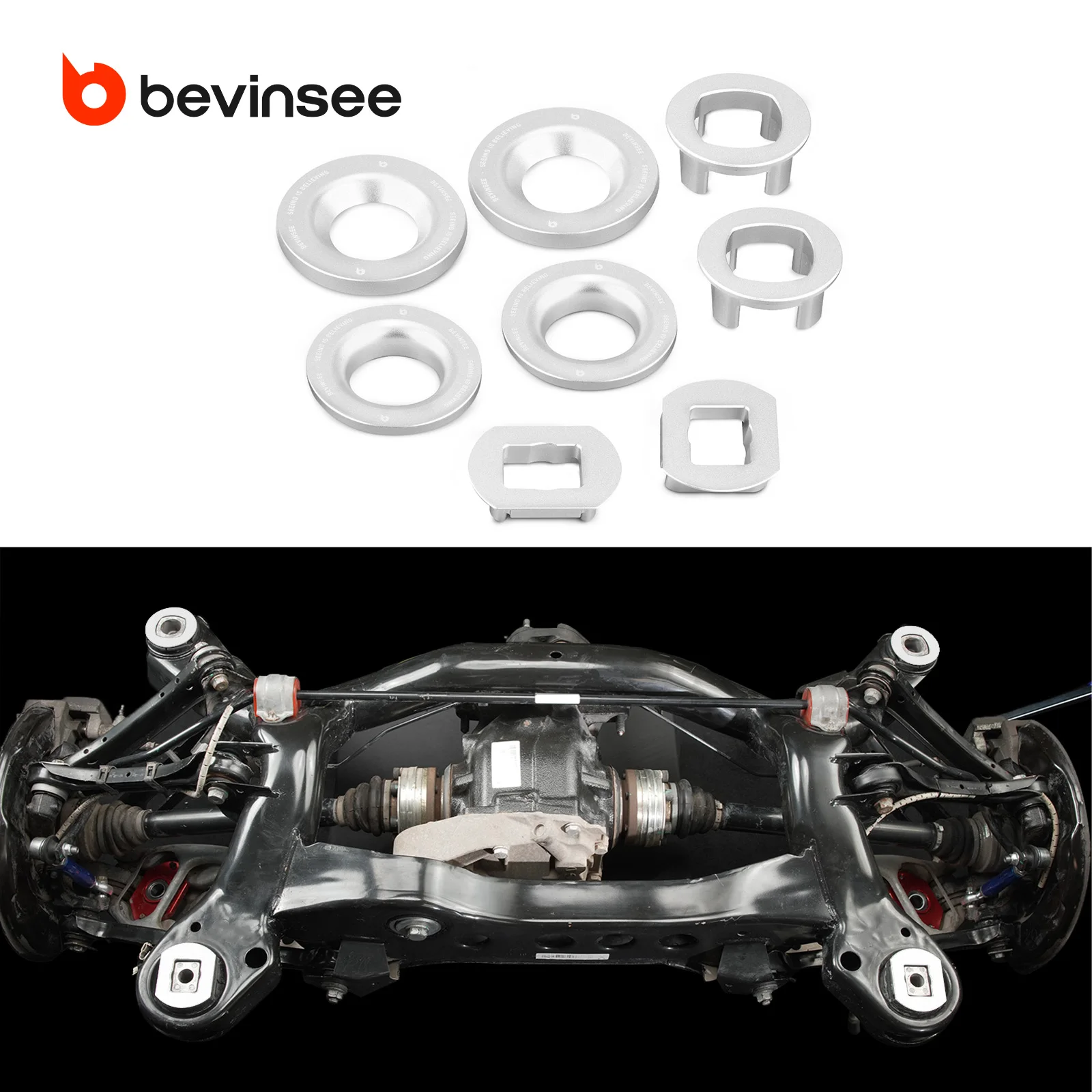 

BEVINSEE Rear Subframe Mount Insert Kit Aluminium For BMW E90 E92 E93 E91 E82 E88 E81 E87 None-M