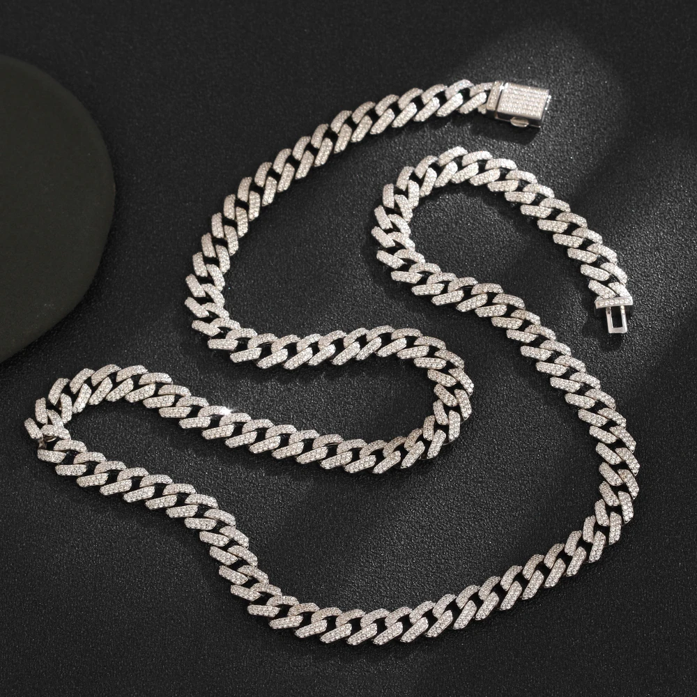 

HOYON 9mm 2 Rows Cubic Zircon Diamond Cuban Chain Men's S925 Silver Necklace 18K Gold Bracelet Hip Hop Rock Neck Collar Jewelry