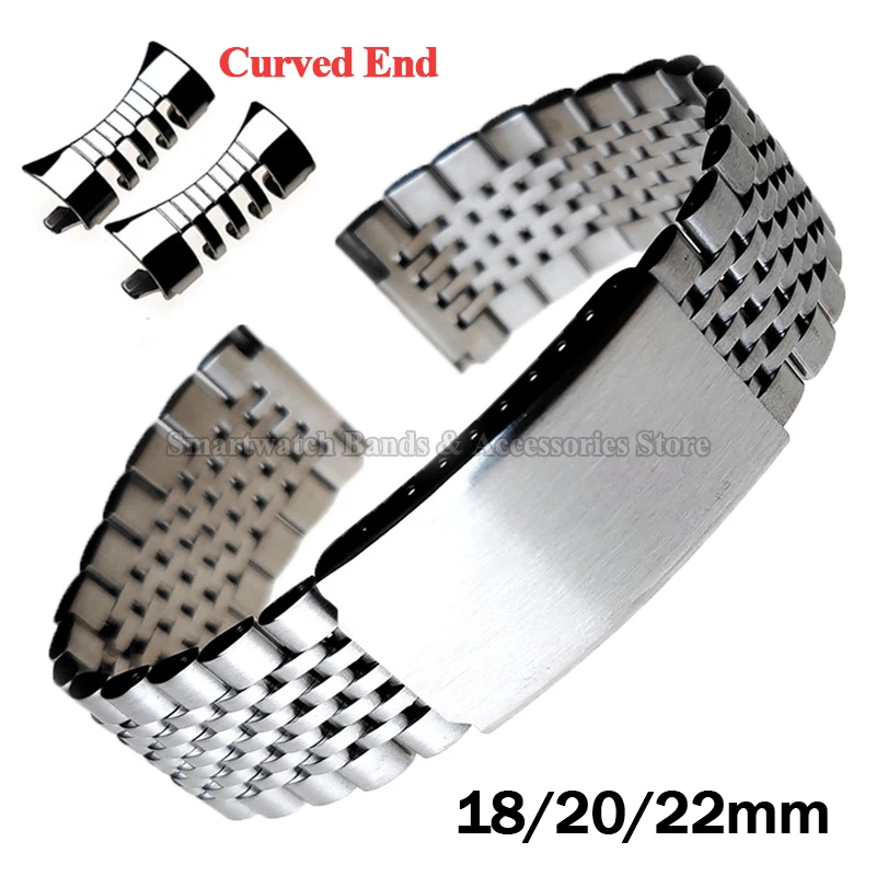 Curved End 18mm 20mm 22mm for Seiko Stainless Steel Wrist Band for Rolex Strap Polished Matte Bracelet Solid Folding Buckle