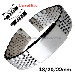 Curved End 18mm 20mm 22mm for Seiko Stainless Steel Wrist Band for Rolex Strap Polished Matte Bracelet Solid Folding Buckle