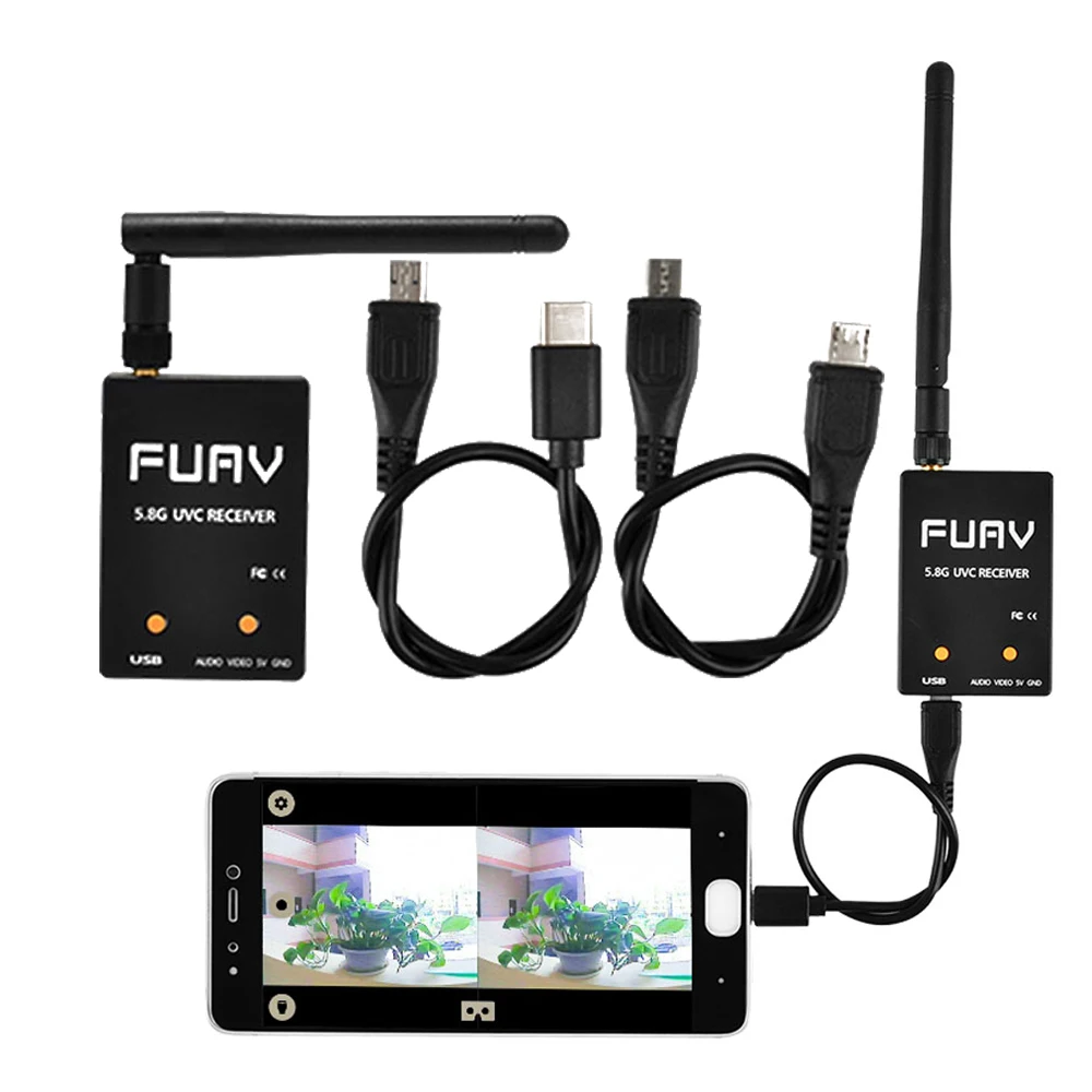 

FUAV UVC FPV OTG 5.8G 150CH Full Channel Audio Video FPV Receiver Android Smartphone For RC FPV Drone Quadcopter Car Truck Toy