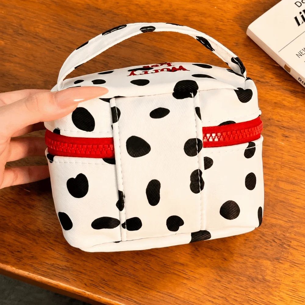 Multi-functional Polka Dot Makeup Bag Handheld Zipper Design Small Cosmetic Pouch Storage Case Home Travel