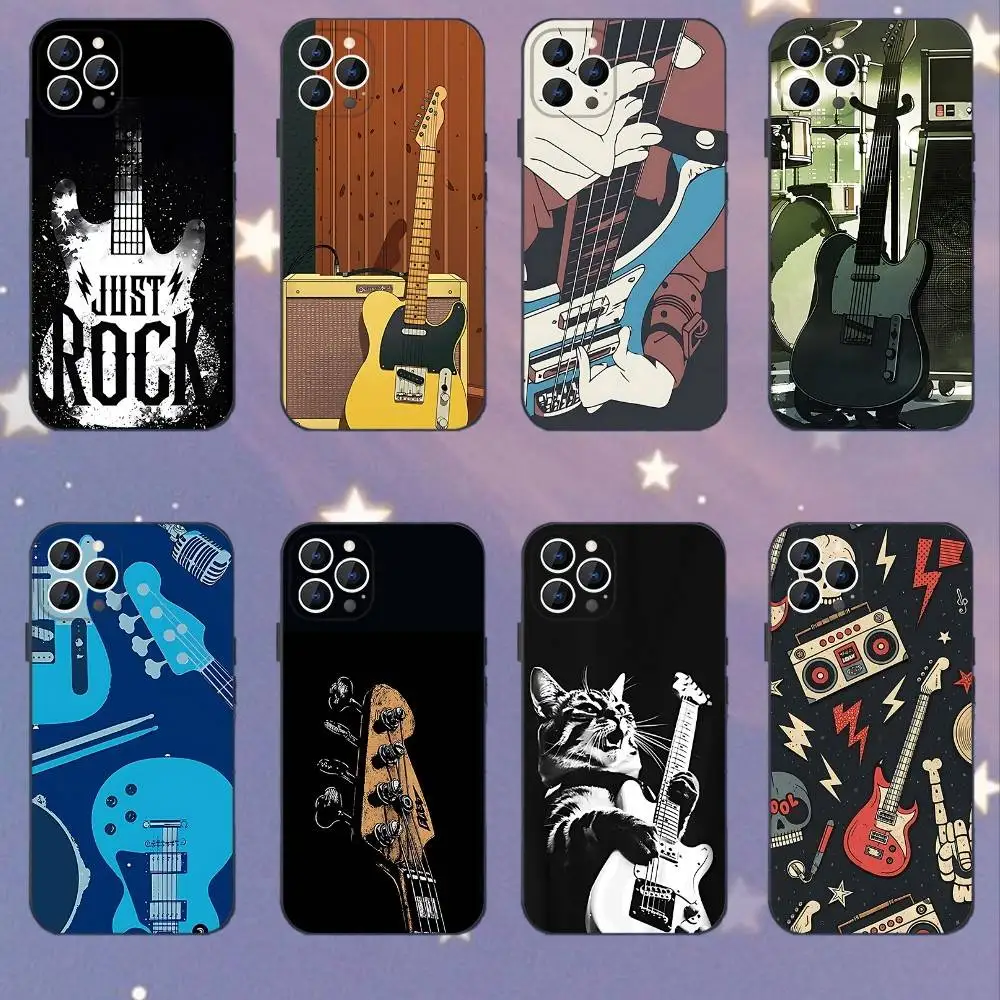 

Rock Music Instrument Guitar Black Soft Case For iPhone 17 13 14 15 11 16 12 Pro Max Pro Max Plus E Air Mini Phone Cover Shell