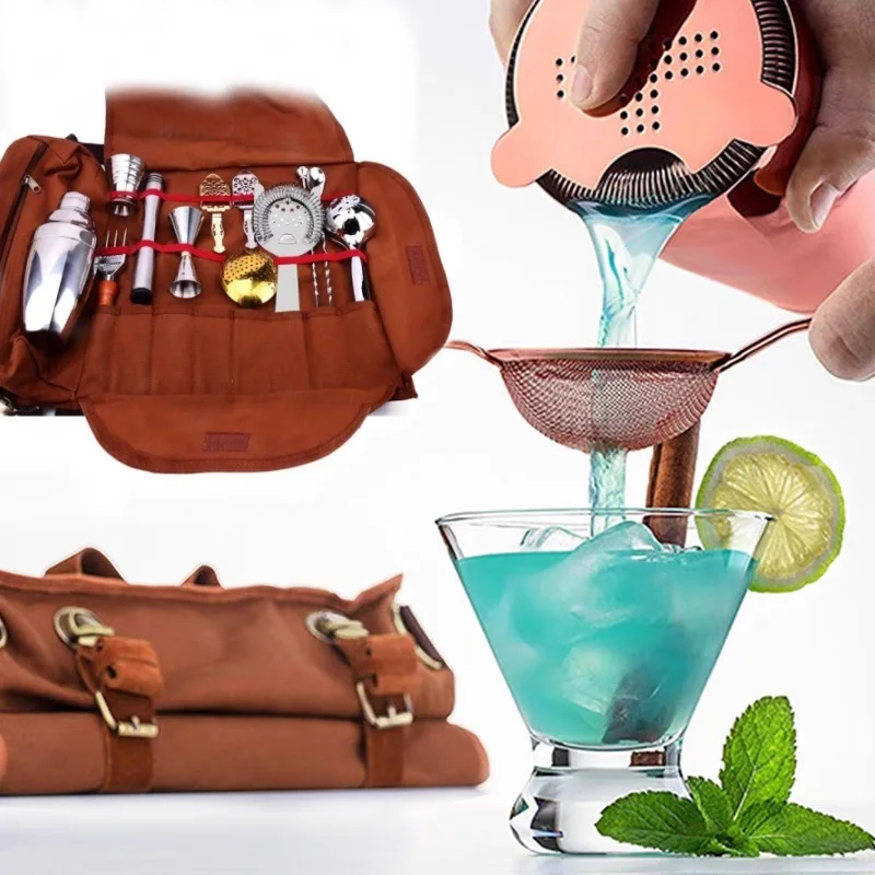 

Bar Tool Bag Bartender Tool Kit Cocktail Shaker Set