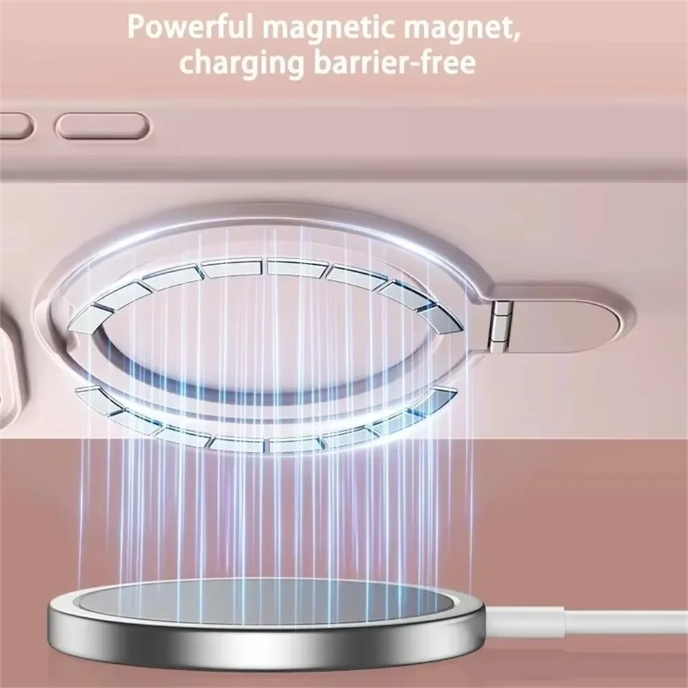 حافظة هاتف بحامل مغناطيسي من السيليكون السائل لهاتف آيفون 17 Air 16 15 14 13 Pro Max لهاتف Magsafe غطاء مقاوم للصدمات لهاتف آيفون 16 Plus