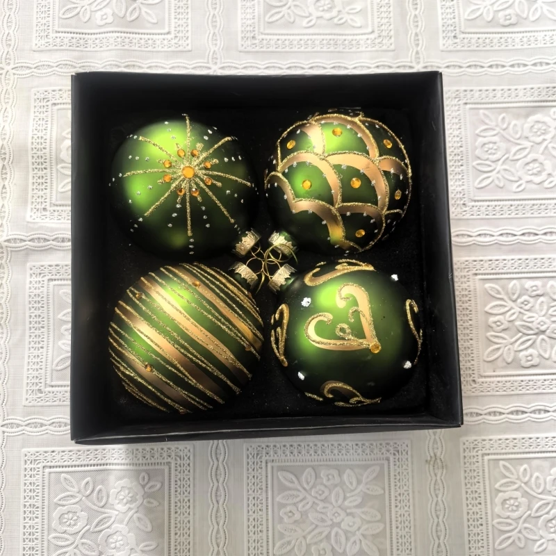 

8pcs/pack Diameter=8cm Green Painting Glass Ball Pendant Home Decoration Christmas Day Tree Hanging Globe Festival Glass Gift