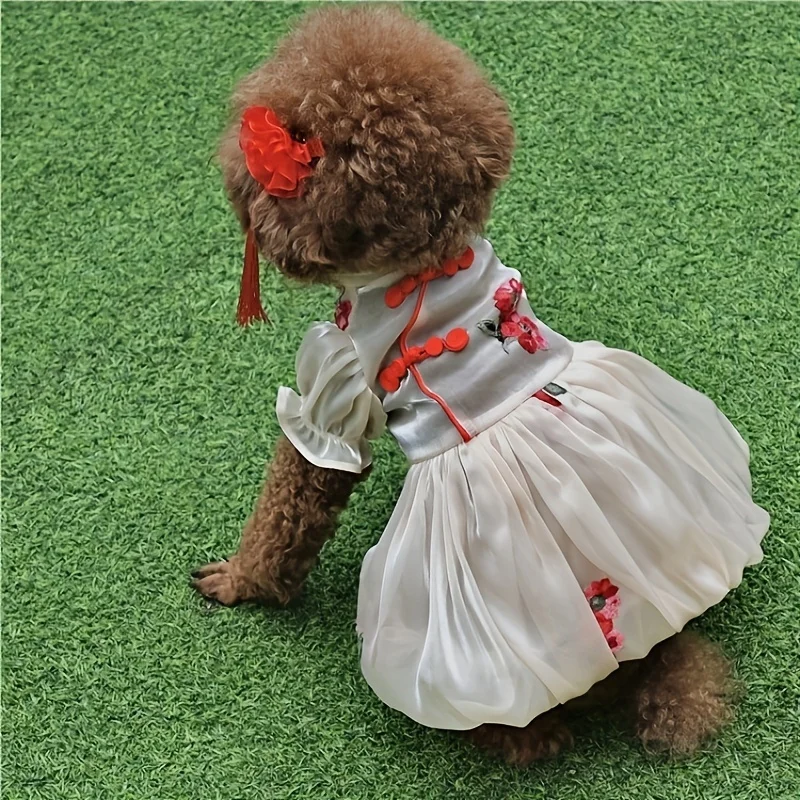 1pc Spring and Summer Flowing Light Yarn Qipao Skirt Pet Clothing Cat and Dog Clothing Teddy Bears New Tang Costume