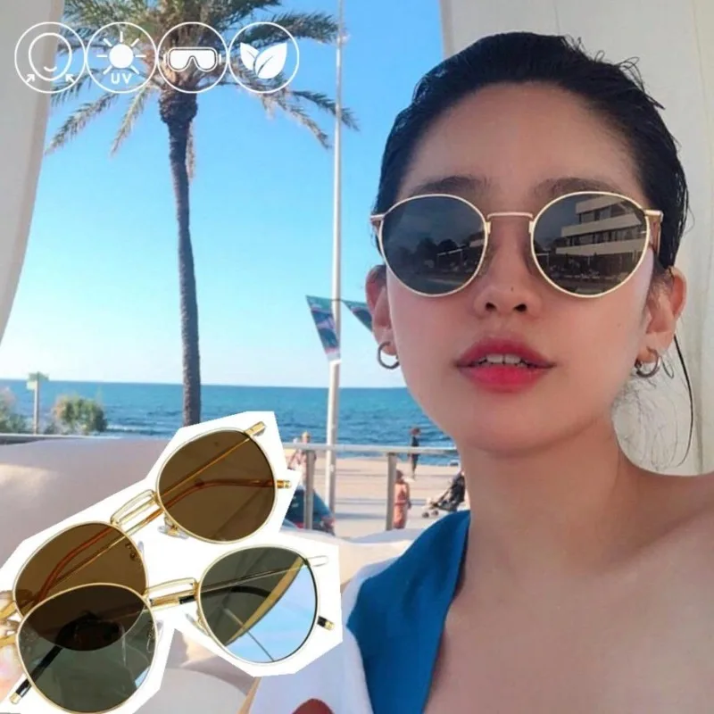 Retro-Sonnenbrille mit Metallrahmen, UV400-Schutz, Luxus-Markendesigner, runder Rahmen, Damenmode, Angeln, Fahren, Strandbrille
