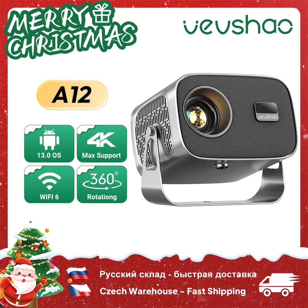 

VEVSHAO A12 4K Android13 Projector SmartPhone Native Auto Focus Keystone BT5.2 WIFI6 Portable 360° Rotate 1280*720P Home Cinema