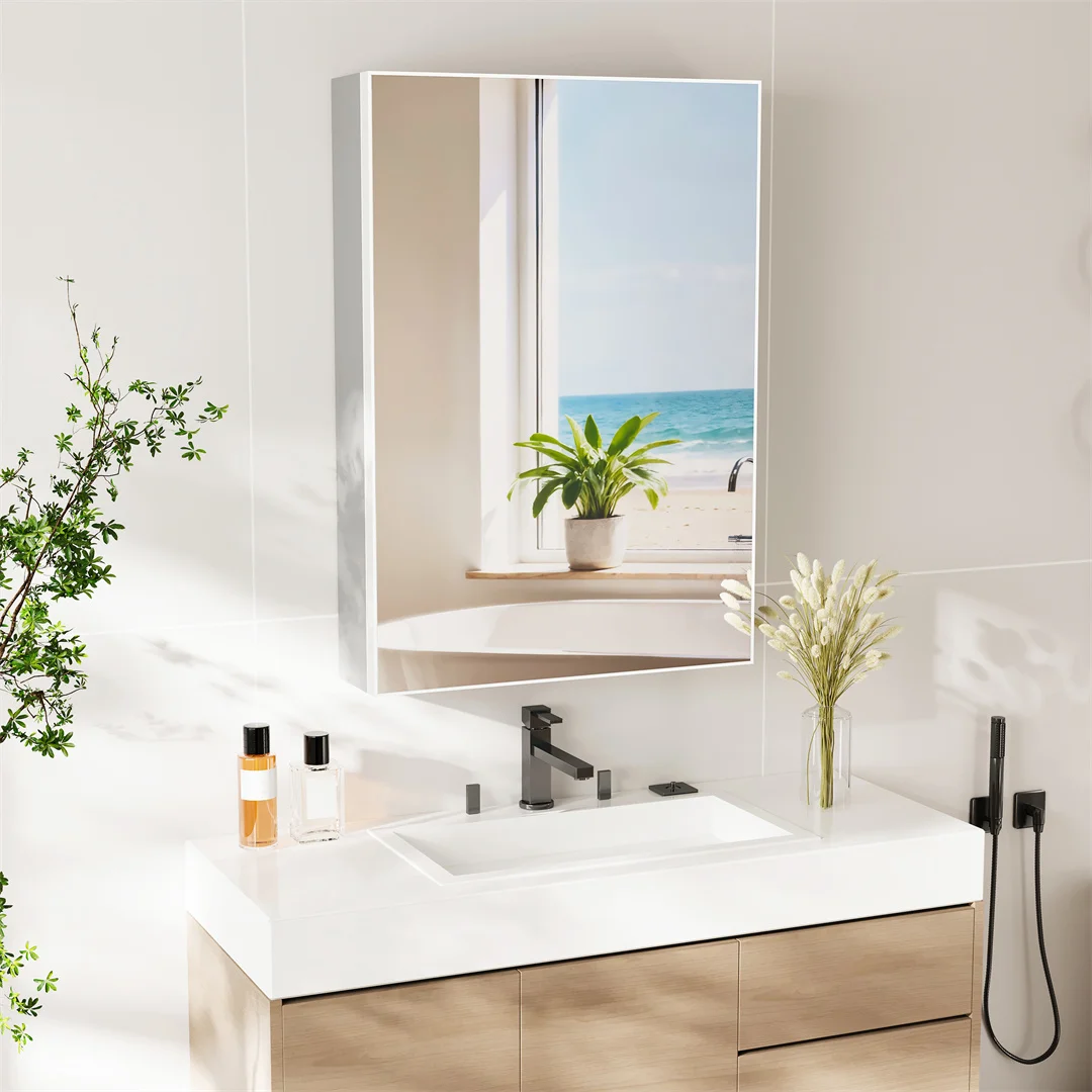 LUVODI Wall Mounted Bathroom Medicine Cabinet with Mirror, 500x700mm Single Door Vanity Storage