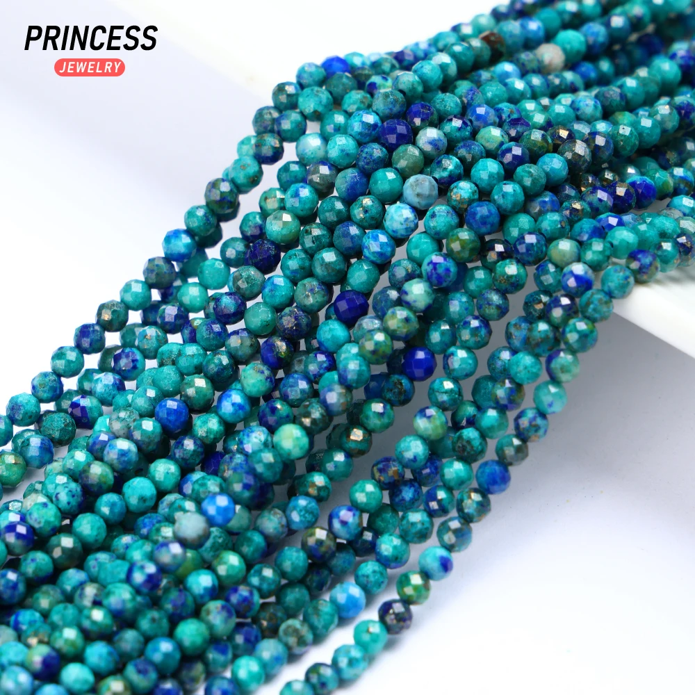 A+ Natural 2mm/3mm Chrysocolla Lapis Lazuli Faceted Beads For Jewelry Making Charm Bracelet Necklace DIY Accessories