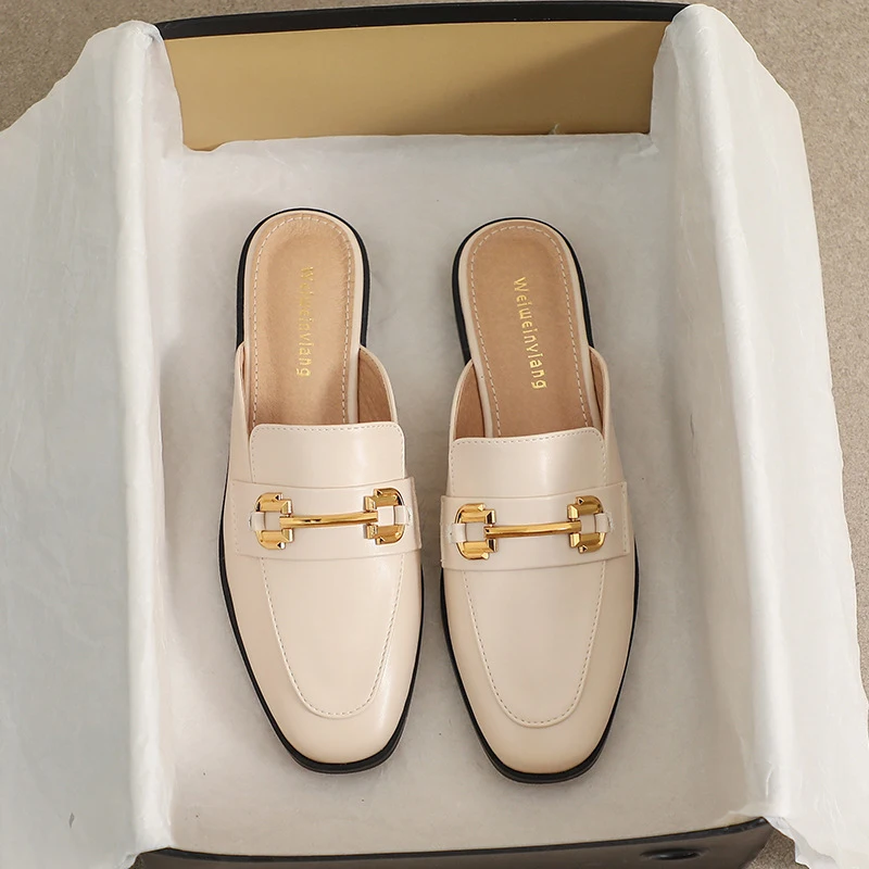

Women's open-toe mules for outdoor wear, versatile French retro flat sandals
