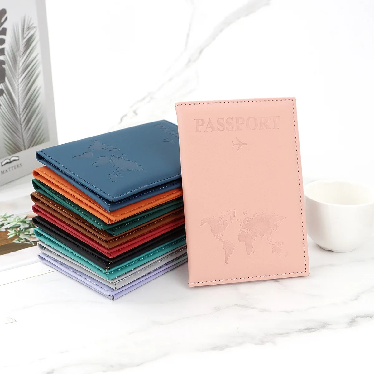 

Lover The World Map Passport Cover Hot Stamping Simple Plane Women Men Travel Passport Case Holder Fashion Wedding Gift