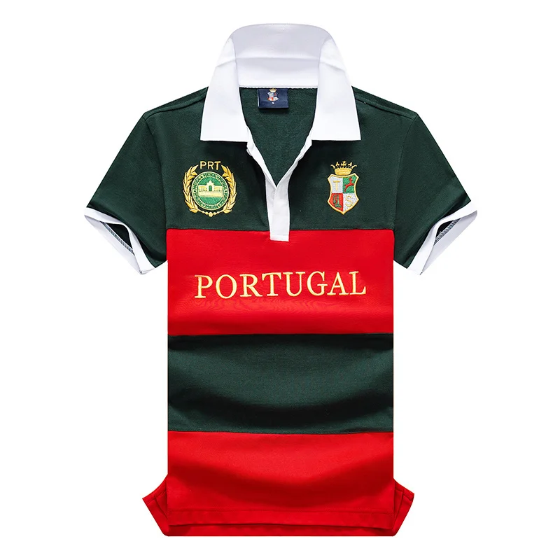 

Новинка 2026: Мужская футболка-поло с вышивкой национального флага Португалии, высококачественная, с коротким рукавом, свободного кроя, с воротником-поло, для гольфа