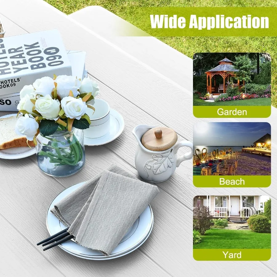 طقم طاولة نزهة خارجية بإطار معدني وسطح مقاوم لجميع الأحوال الجوية مثالي لحديقة الفناء الخلفي بجانب حمام السباحة #6