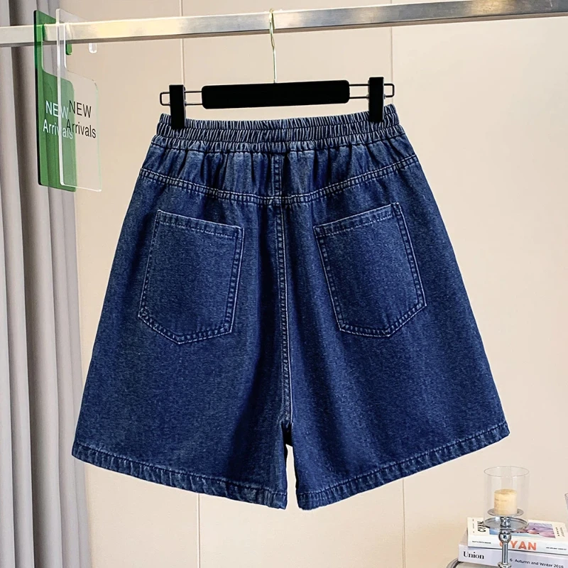 2026 Summer Korean Style Loose Women Denim Shorts Plus Size Half-Length Wide Leg Pantsalone Female Casual Ruffles Design Shorts