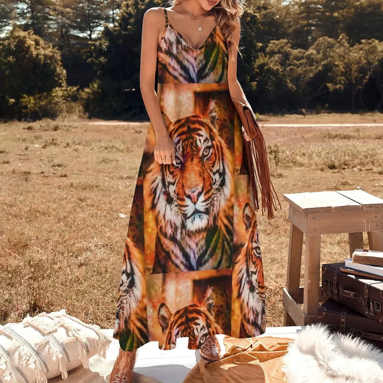 Colourful Tiger Sleeveless Dress Female clothing womens dress sensual sexy dress for women