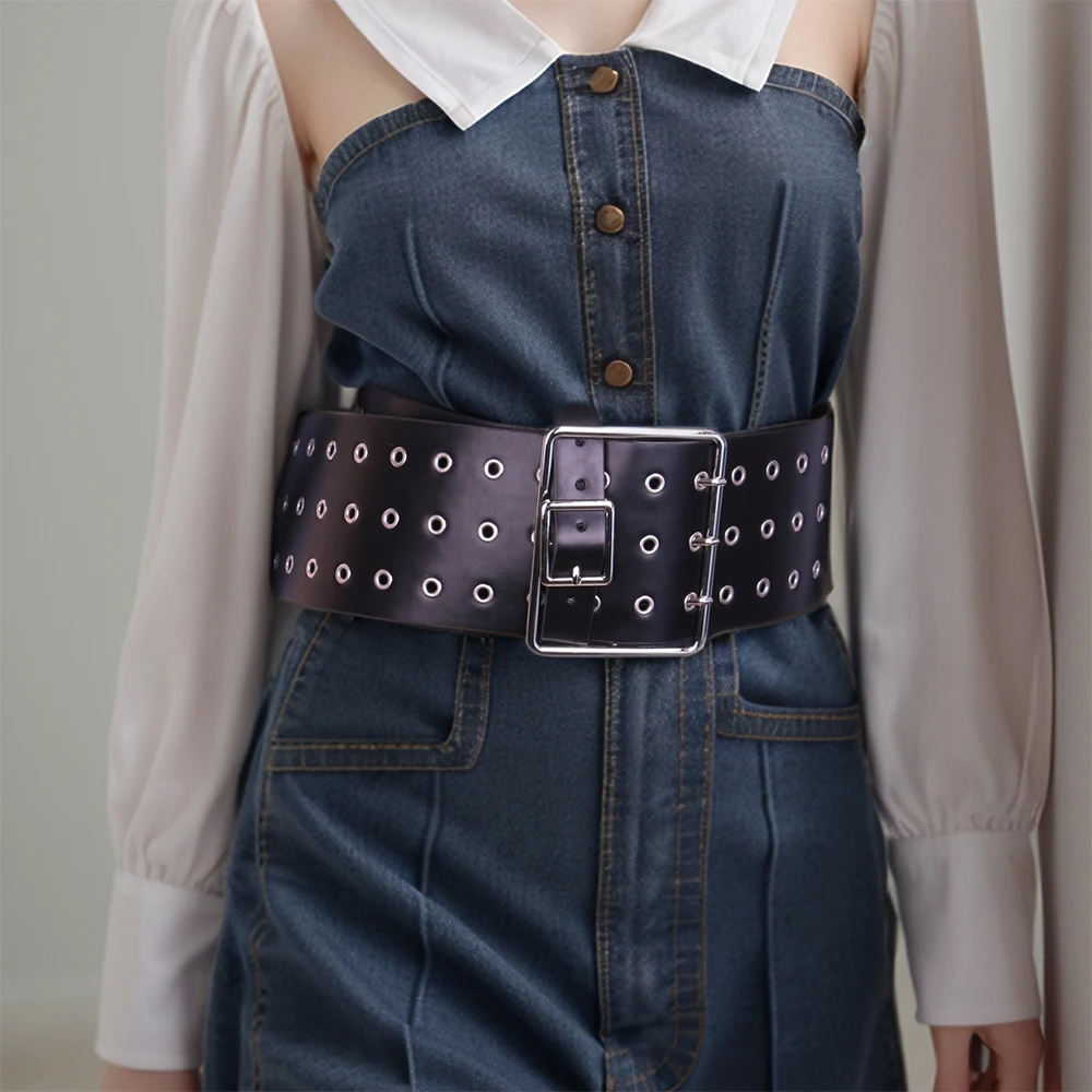 Ladies\' Steam Eye Corn Pin Buckle Leather Punk Rock Belts For Women Hollow out Fashion Corset Waist Decorative On Dress Coat