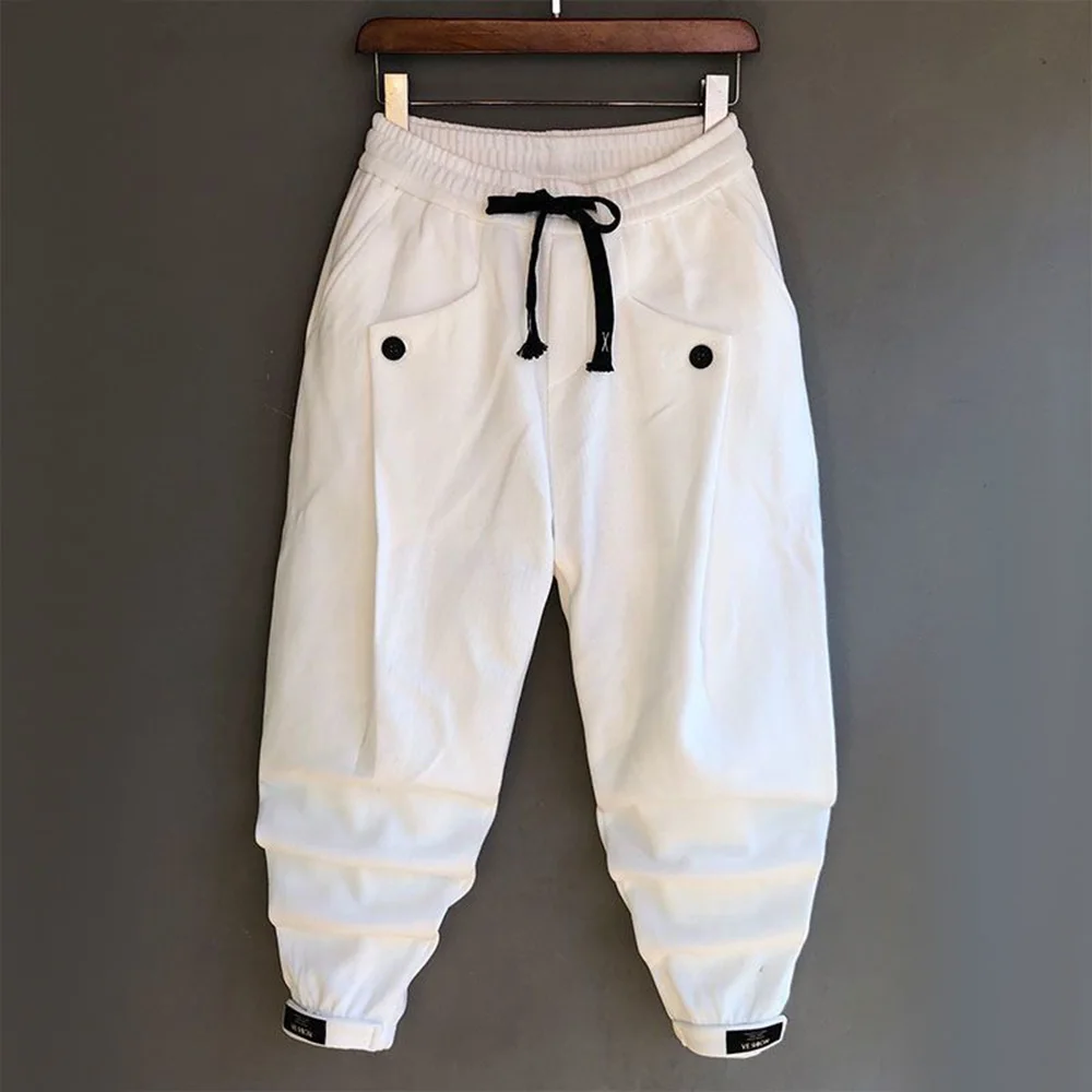 

2025 Spring Thin Sweatpants Men'S Casual Slim-Fitting Pants Solid Color Loose Wide Crotch Harem Pants Trendy Pleated Leggings