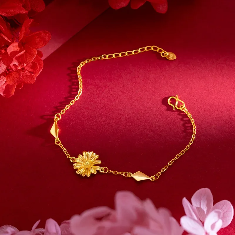 9999 Real Gold 24K Premium Sense ins Wind Star Little Daisy Bracelet Fresh and Sweet Versatile Sun Flower Fine Bracelet