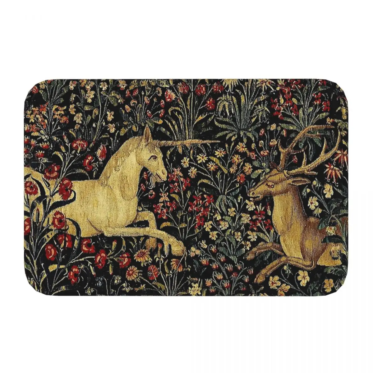 Art Bedroom Mat Medieval Unicorn Midnight Floral Tapestry Doormat Kitchen Carpet Balcony Rug Home Decor