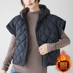 Waistcoats for Women Lightweight Adding Cotton Vest Casual Sleeveless Cardigans Vintage Hooded Cropped Jackets Loose Women Tops