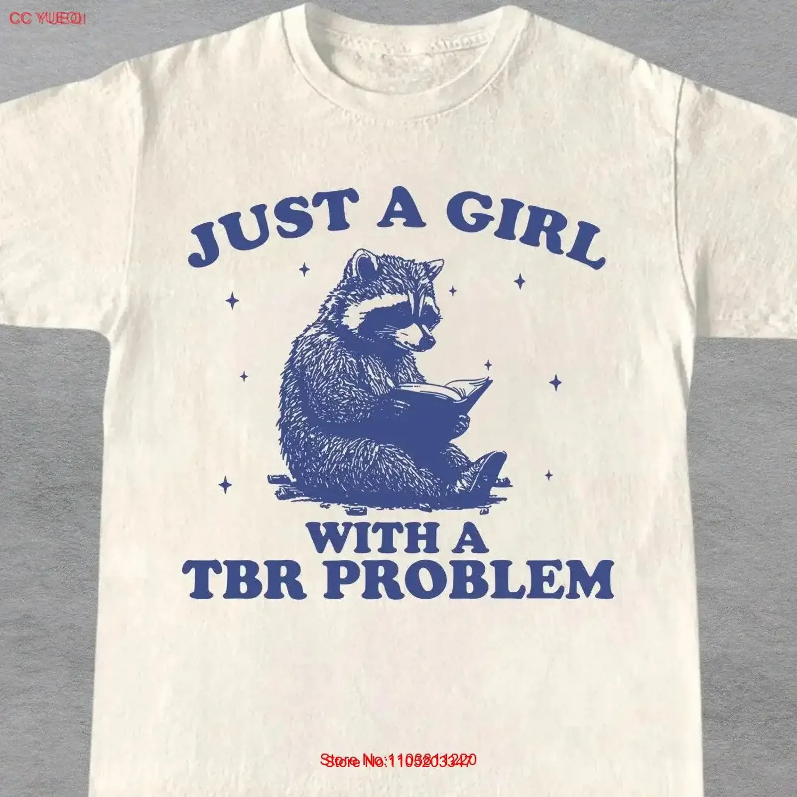 مجرد فتاة مع مشكلة TBR خمر تي شيرت كتاب مضحك الراكون عشاق الكتب خمر غسلها مصمم الملابس عارضة #1