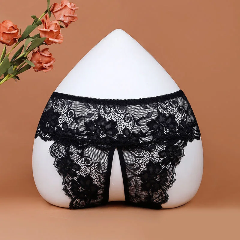 New XXL - 4XL Plus Size Ladies Sexy Underwear Panties Open Crotch Thong Can Be Inserted Free Take Off Briefs Transparent for Sex