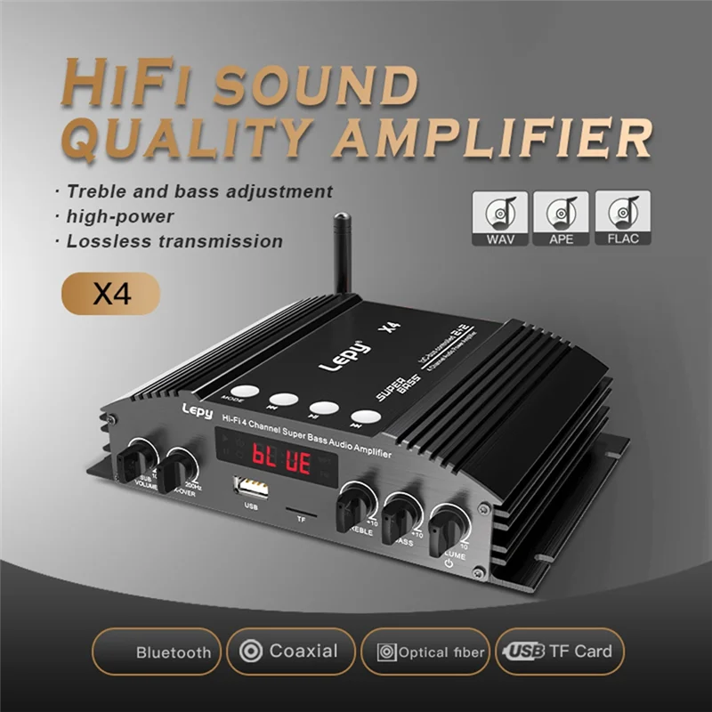 Ingenious-LEPY X4 HIFI 4 ช่องบลูทูธ 5.0 เครื่องขยายเสียง,ใยแก้วนำแสง,อินพุตโคแอกเซียล,2.1 เครื่องขยายเสียง US PLUG