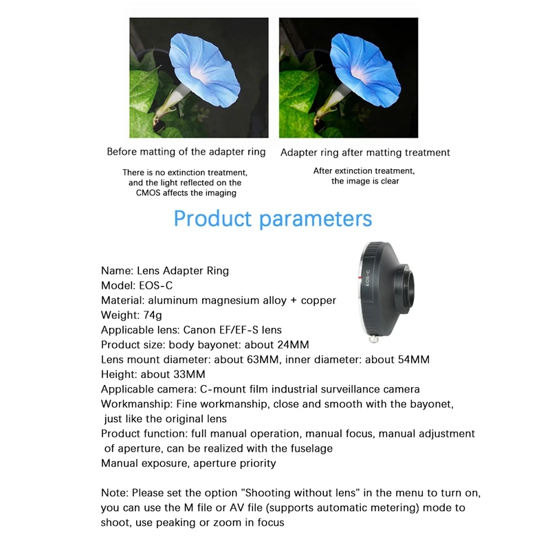 BNVN-EOS-C Lens Adapter Ring For Canon EOS EF/EF-S Lens To C-Mount Cine Mount Camera