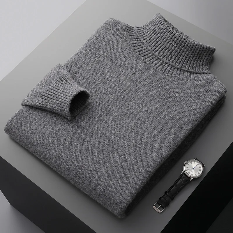 Autumn and winter cashmere sweater men\'s high-necked thick pullover youth loose warm bottoming shirt pure wool casual knit top