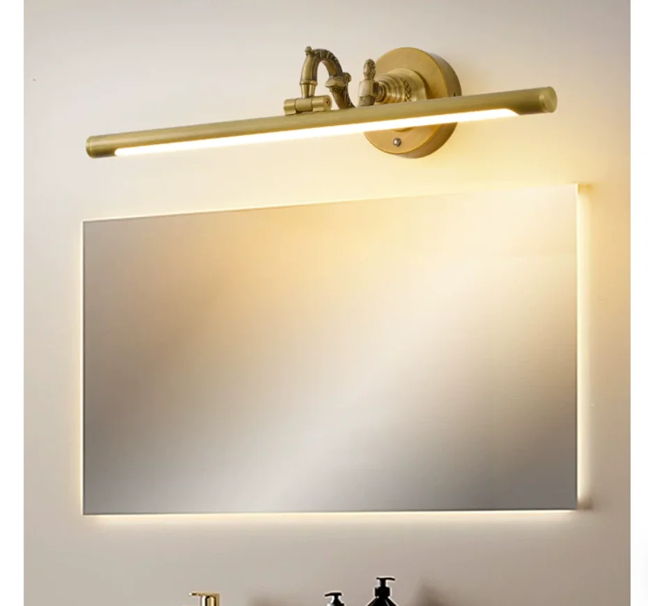 Copper Wall Lamp Rechargeable Mirror Headlight Bathroom LED Nordic Remote Controller Bathroom Makeup Mirror Cabinet Decoration