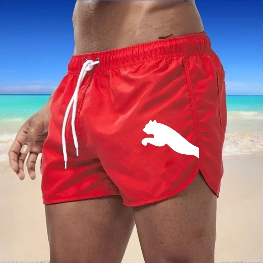 Verão quente de secagem rápida respirável calças casuais fitness correndo shorts de cintura elástica calças de praia dos homens de luxo sexy calções de natação